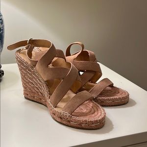 joie Pink suede and wicker wedge